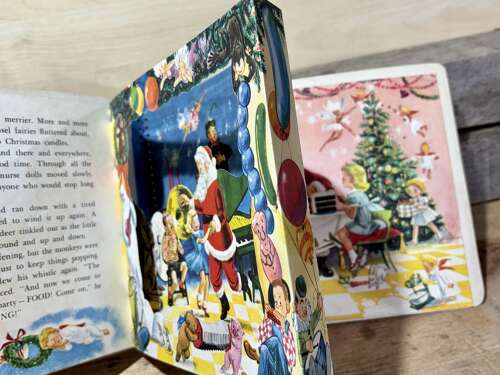 Santa Christmas Party Children's Pop up Book With Original Pin Back c1950s
