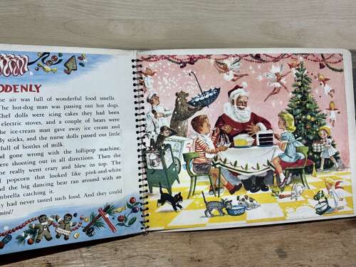 Santa Christmas Party Children's Pop up Book With Original Pin Back c1950s