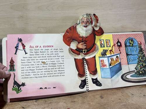 Santa Christmas Party Children's Pop up Book With Original Pin Back c1950s