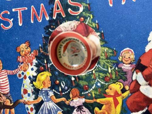 Santa Christmas Party Children's Pop up Book With Original Pin Back c1950s