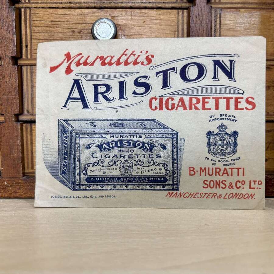 Muratti&rsquo;s Ariston Cigarettes Envelope Pack Advertising Ephemera c1900s