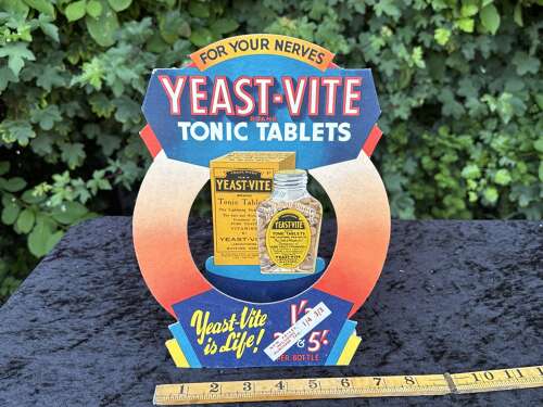 Superb Yeast Vite Chemist Fold Out Die Cut Advertising Card Sign Deco c1930s