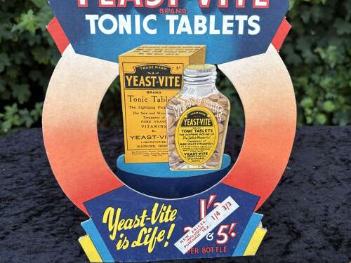 Superb Yeast Vite Chemist Fold Out Die Cut Advertising Card Sign Deco c1930s