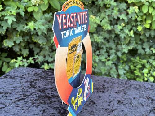 Superb Yeast Vite Chemist Fold Out Die Cut Advertising Card Sign Deco c1930s