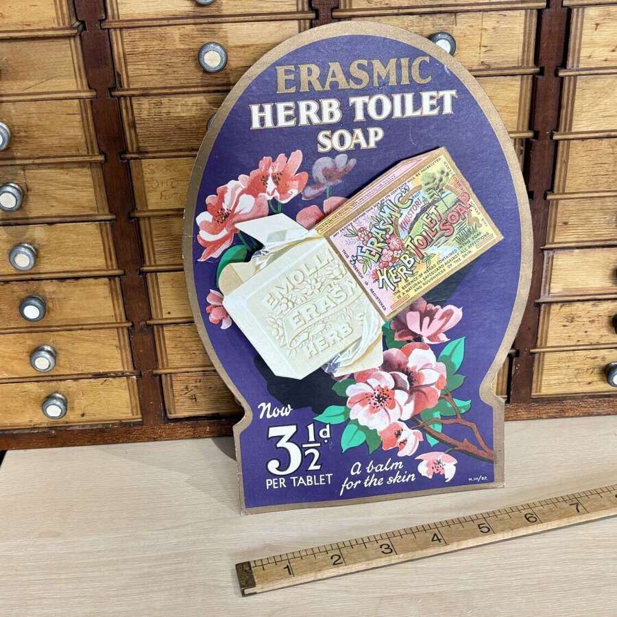 Erasmic Toilet Perfume Soap Die Cut Standee Advertising Card Sign c1930s
