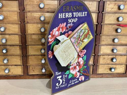 Erasmic Toilet Perfume Soap Die Cut Standee Advertising Card Sign c1930s