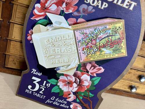Erasmic Toilet Perfume Soap Die Cut Standee Advertising Card Sign c1930s