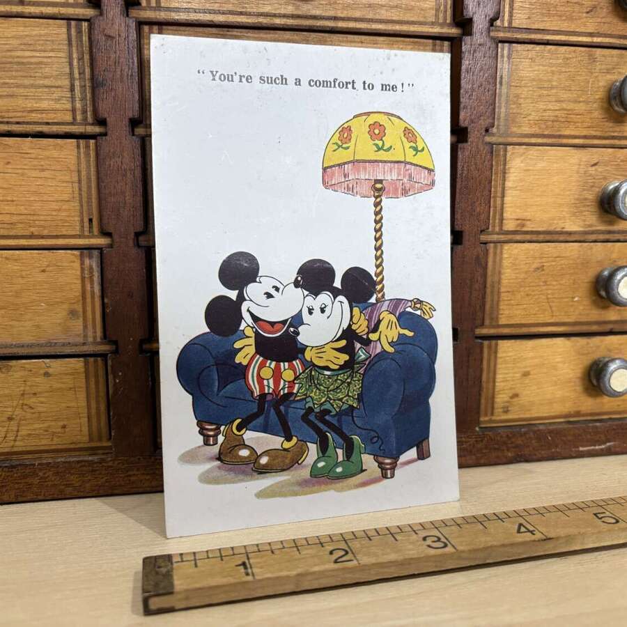 Disney Rat Faced Minnie & Mickey Mouse Post Card Ephemera c1930s