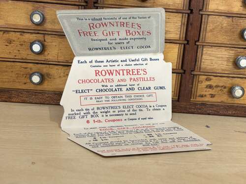 Scarce Rowntree's Chocolate Tin Fold Out Die-Cut Advertising Trade Card Ephemera c1900s