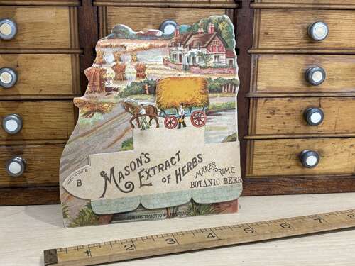 Mason's Botanic Beer Wagon & Farm Fold Out Die-Cut Advertising Trade Card Ephemera c1900s
