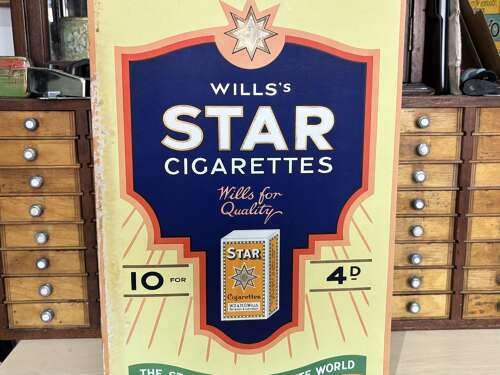 Wills Star Cigarettes Art Deco Tobacco Shop Advertising Show Card Sign c1928