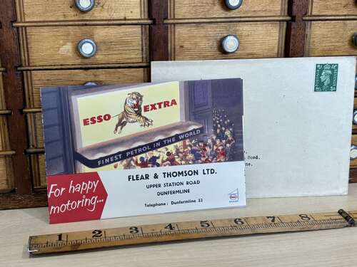 Scarce Esso Extra Car Garage Petrol Oil Cut Out Theatre Advertising Trade Card c1940-50s