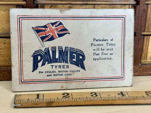 Palmer's Tyres Garage Motor Car Cycle Union Jack Mechanical Advertising Trade Card c1900s