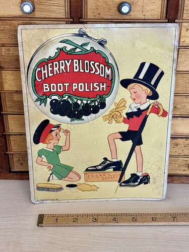 Cherry Blossom Shoe & Boot Polish Card Advertising Sign c1930s