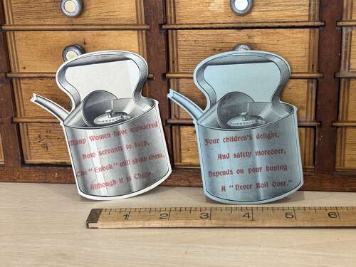 2 x Enbok Kettles - Die-Cut Advertising Trade Cards Ephemera c1900s