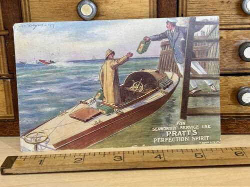 Early Pratt’s Petrol Motor boat Advertising Trade Card Ephemera c1900s