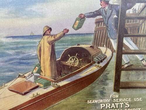 Early Pratt’s Petrol Motor boat Advertising Trade Card Ephemera c1900s