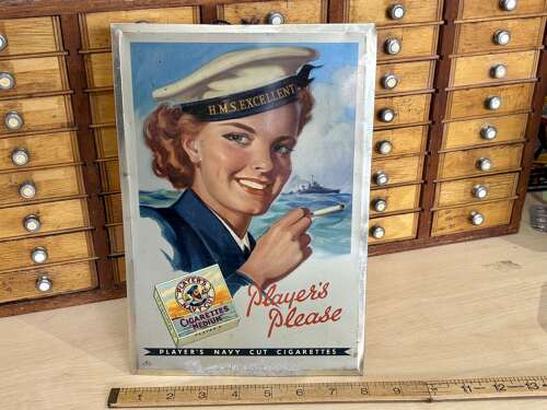 Player's Tobacco Cigarette Lady Sailor Price Tin advertising Sign c1950s