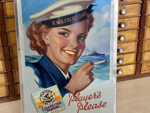 Player's Tobacco Cigarette Lady Sailor Price Tin advertising Sign c1950s