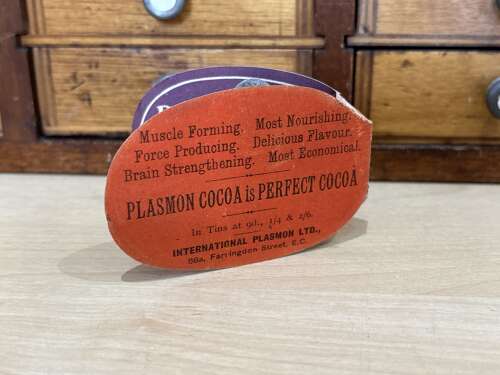 Plasmon Cocoa Edwardian Weightlifter Mechanical Advertising Trade Card Ephemera c1900s
