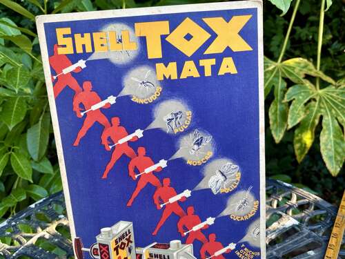 Shell Tox Insect Poison Advertising Card Sign c1930s