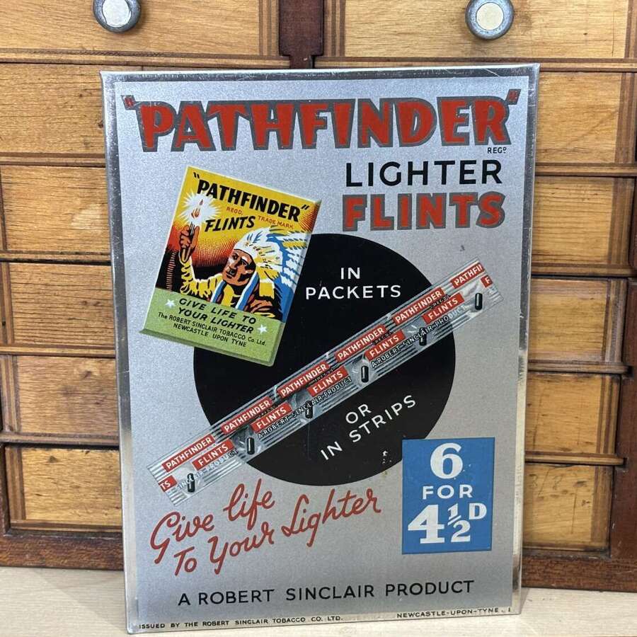 R. Sinclair Newcastle. Pathfinder Cigarette Lighter Tin advertising Sign c1930s