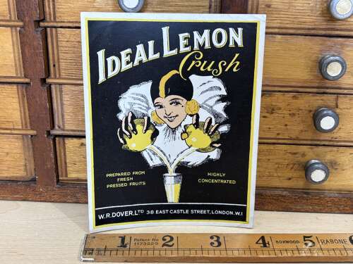 W.Dover Lemon Squash Harlequin Advertising Bottle Label Ephemera c1920s
