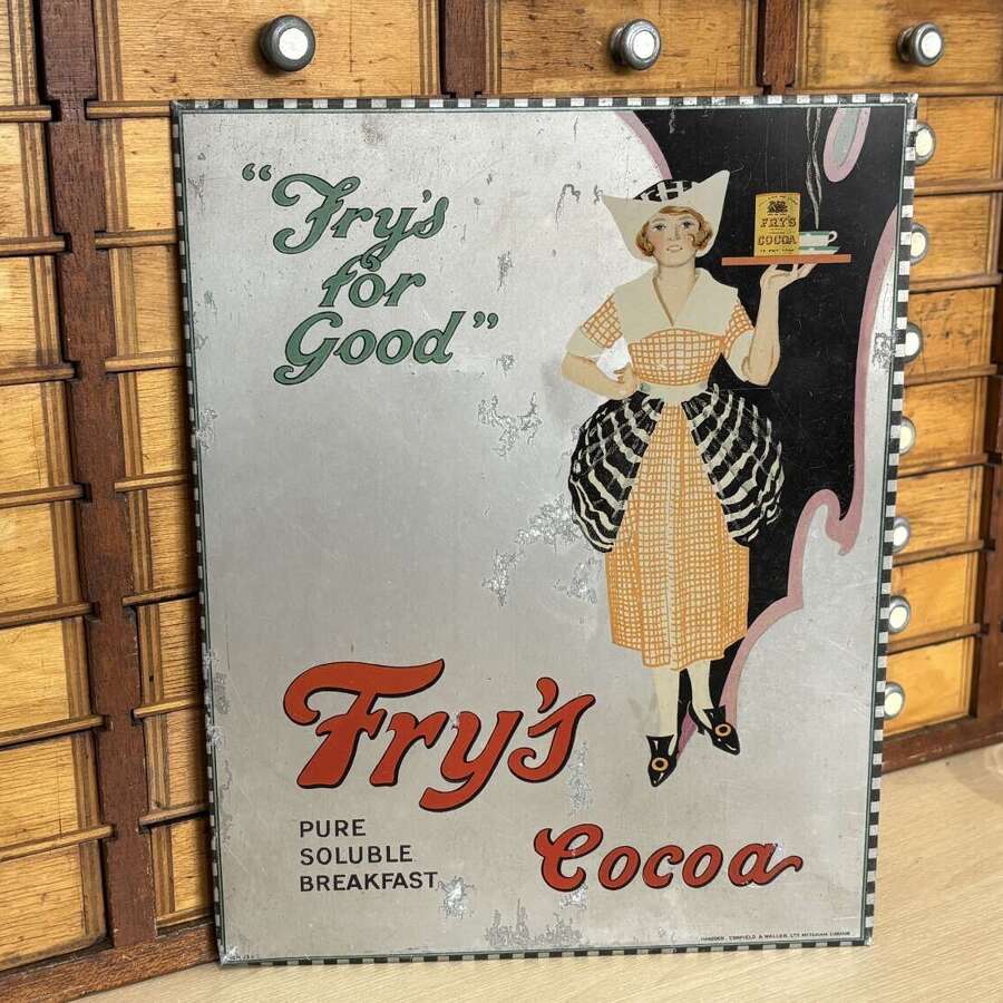 Fry's Chocolate Cocoa Tin Advertising Sign c1920-30s