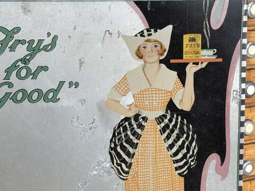 Fry's Chocolate Cocoa Tin Advertising Sign c1920-30s