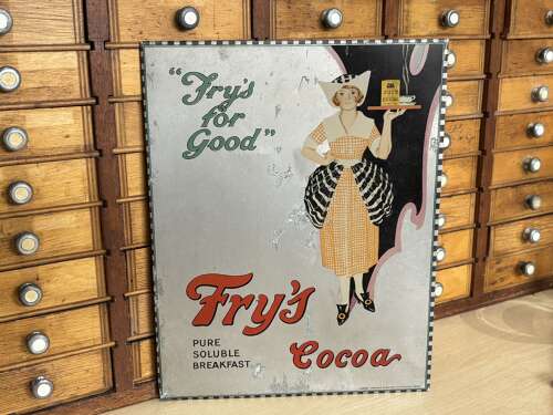 Fry's Chocolate Cocoa Tin Advertising Sign c1920-30s