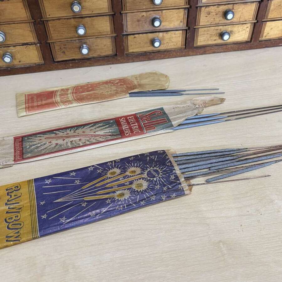 3 Vintage Packets of Sparklers Brock's Astra Rainbow Firework Advertising c1900s