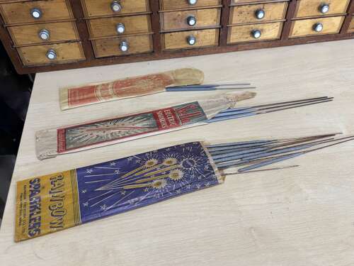 3 Vintage Packets of Sparklers Brock's Astra Rainbow Firework Advertising c1900s