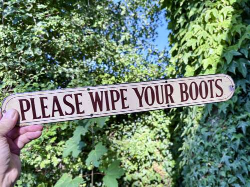 Superb Wipe Your Boots Enamel Advertising Sign c1900s