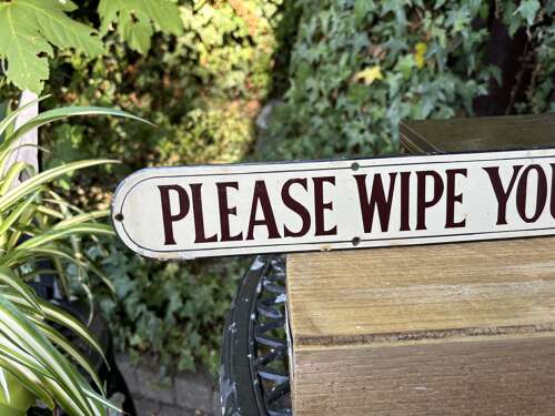 Superb Wipe Your Boots Enamel Advertising Sign c1900s
