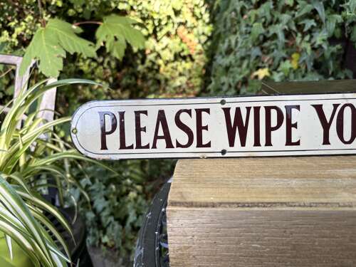 Superb Wipe Your Boots Enamel Advertising Sign c1900s