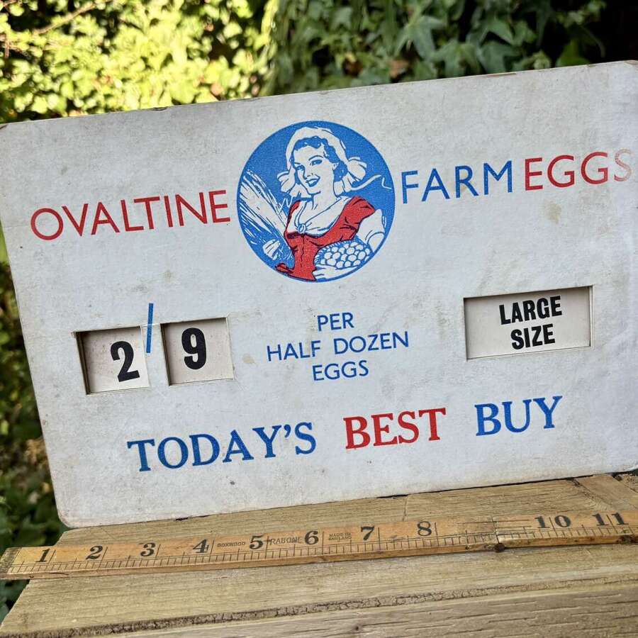 Ovaltine Fresh Eggs Adjustable Price Shop Advertising Sign c1900s Kitchen