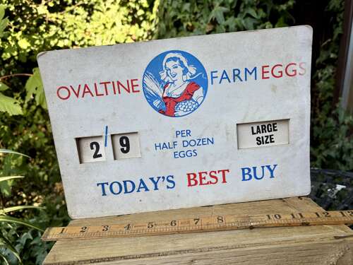 Ovaltine Fresh Eggs Adjustable Price Shop Advertising Sign c1900s Kitchen