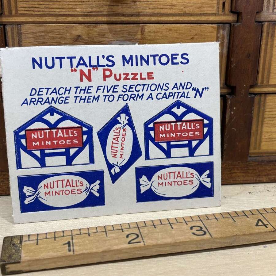Nuttall's Mintoes Doncaster Puzzle Advertising Trade Card Ephemera c1900s