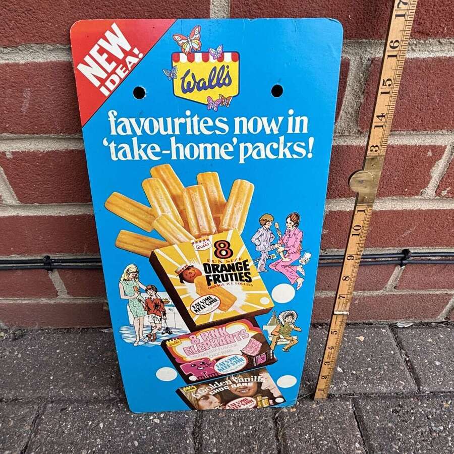 Wall's Ice Cream Choc Bars Pink Elephants Advertising Card Sign c1970s