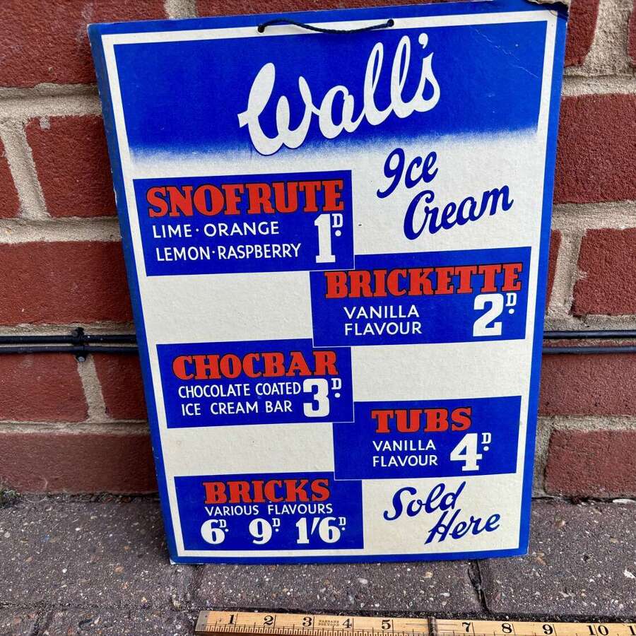 Wall's Ice Cream Chocbars & Tubs Advertising Show Card Sign c1930s