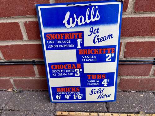 Wall's Ice Cream Chocbars & Tubs Advertising Show Card Sign c1930s