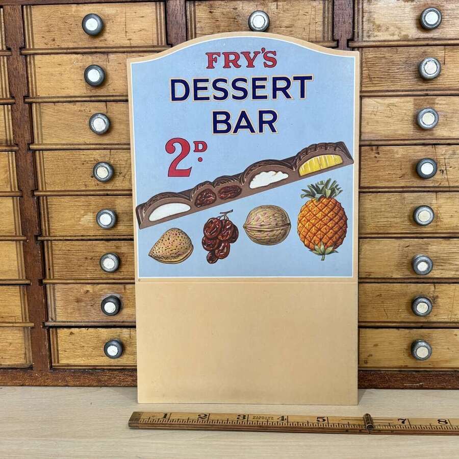 Fry's Chocolate Dessert Bar Card sign c1930s