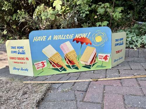 Superb Wall's Ice Cream Wallsie Sandwiches Fold Out Shop Advertising Card Sign c1950s
