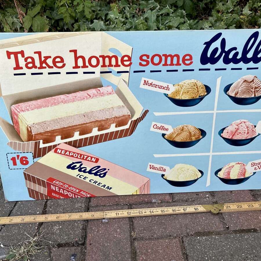 Wall's Ice Cream Bricks " Take Home some " Shop Advertising Card Sign c1950s