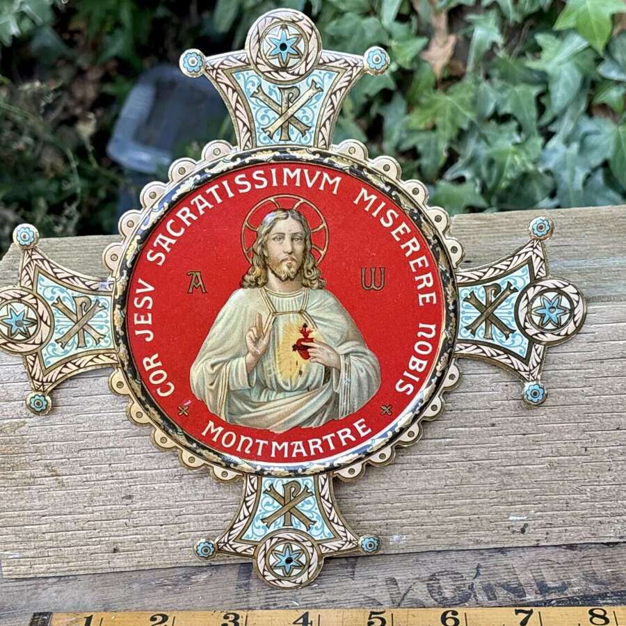 Wonderful Religious Jesus Church Embossed Tin Plate Sign c1900s