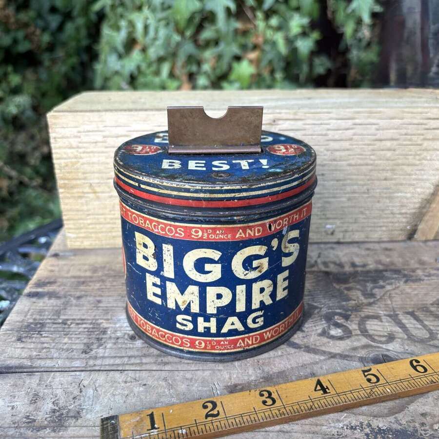 Bigg's Empire Shag Tobacco Shop Counter String Tin c1900s