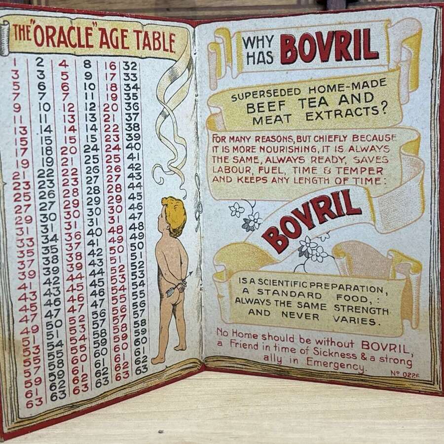 Scarce Bovril The Oracle Magic Novelty Book Shaped Advertising Trade Card Ephemera c1900s