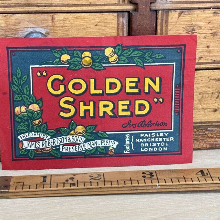 Robertson's Golden Shred Small Jam Jar Advertising Label c1920s