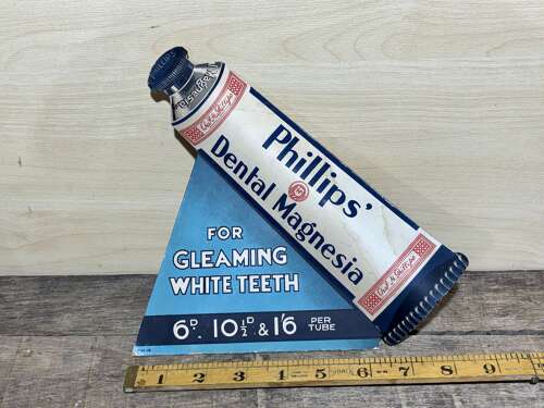 Superb Phillips Dental Magnesium 3D Fold out Tooth Paste Dentist Chemist Card Sign c1930s