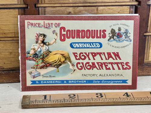 Gourdoulis Cairo Egyptian Cigarette Tin & Packs Advertising Price List Card c1900s